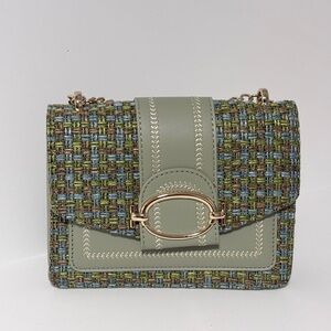 1301-Elegant Green Tweed Chain Shoulder Bag